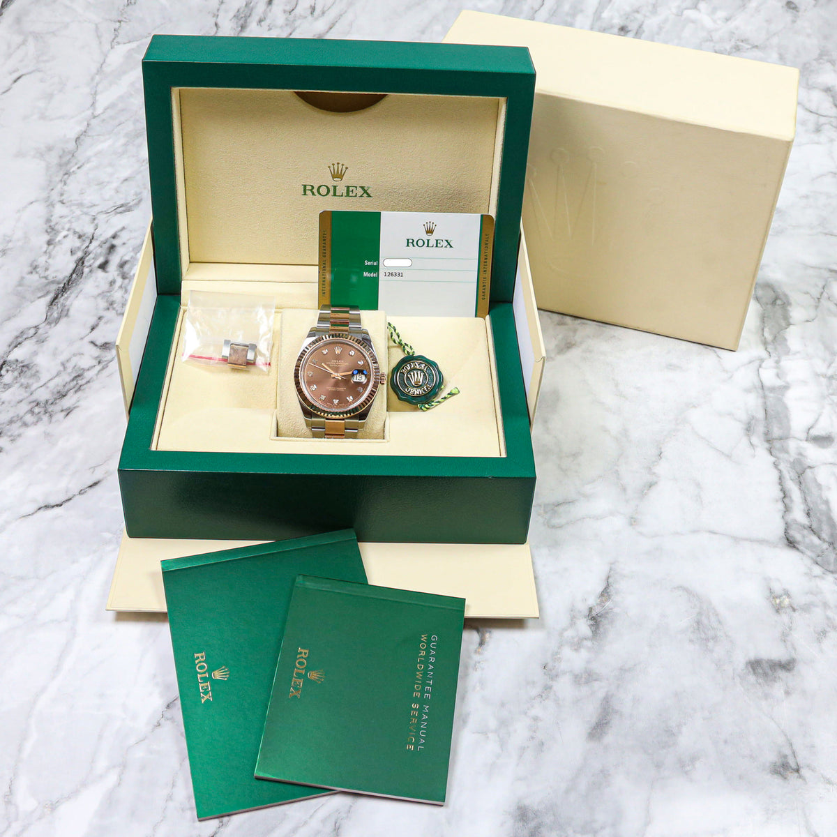 Rolex Datejust 41 126331 Diamond-Chocolate Dial Stahl/Rosé Full Set