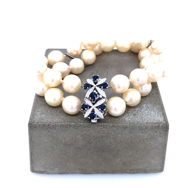 Perlenarmband mit Weißgold- Safirverschluss Prejou Vintage Schmuck
