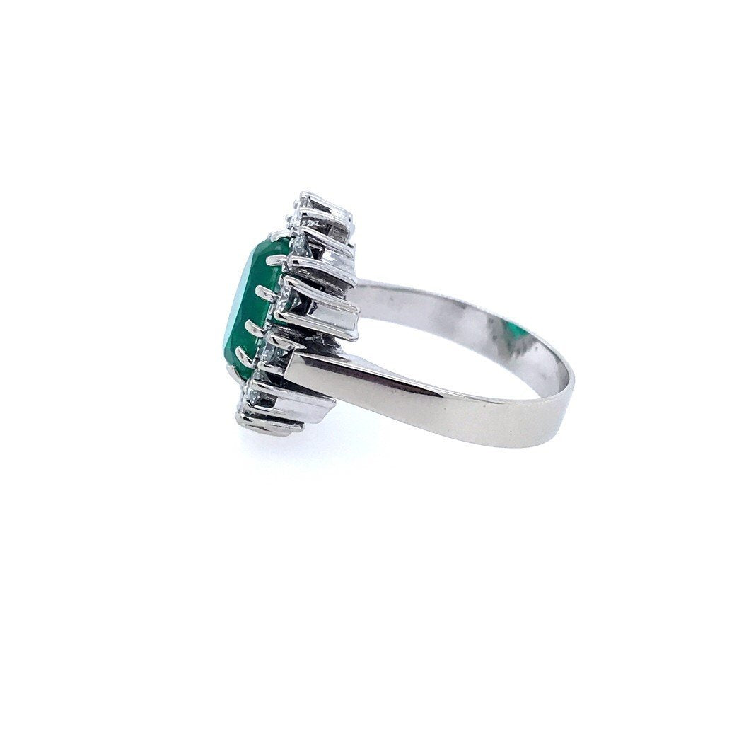 Vintage Ring -Exklusiver Ring Weissgold 585 mit grossem Smaragd &amp; Brillanten-10752-Prejou