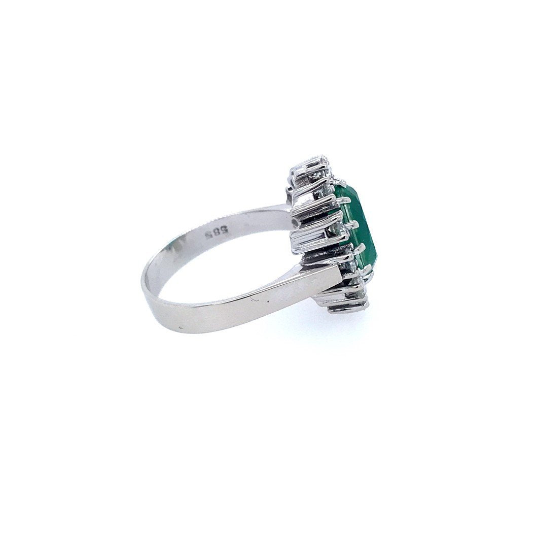 Second Hand Ring -Exklusiver Ring Weissgold 585 mit grossem Smaragd &amp; Brillanten-10752-Prejou