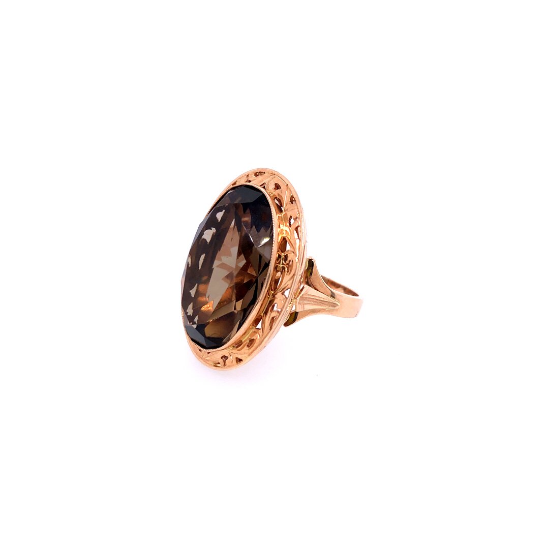 antiker-echtschmuck-antike-ringe-Ring Roségold 585 mit grossem Rauchquarz-10708-Prejou