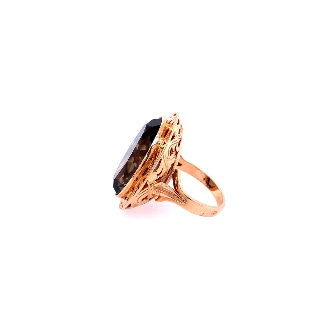 antiker-echtschmuck-antike-ringe-Ring Roségold 585 mit grossem Rauchquarz-10708-Prejou
