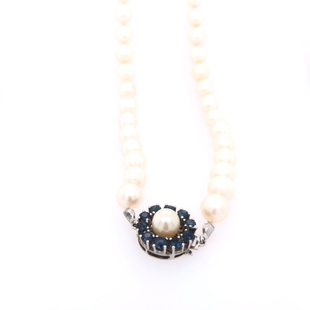 gebrauchte-kette-Perlenkette mit Weißgold- & Safirverschluss-10193-Prejou