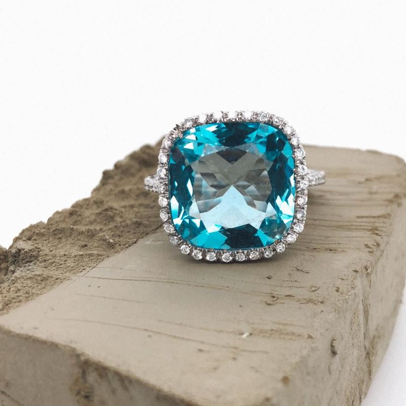 Vintage Ring - Vintage Brillantring - Vintage Ring mit Aquamarin