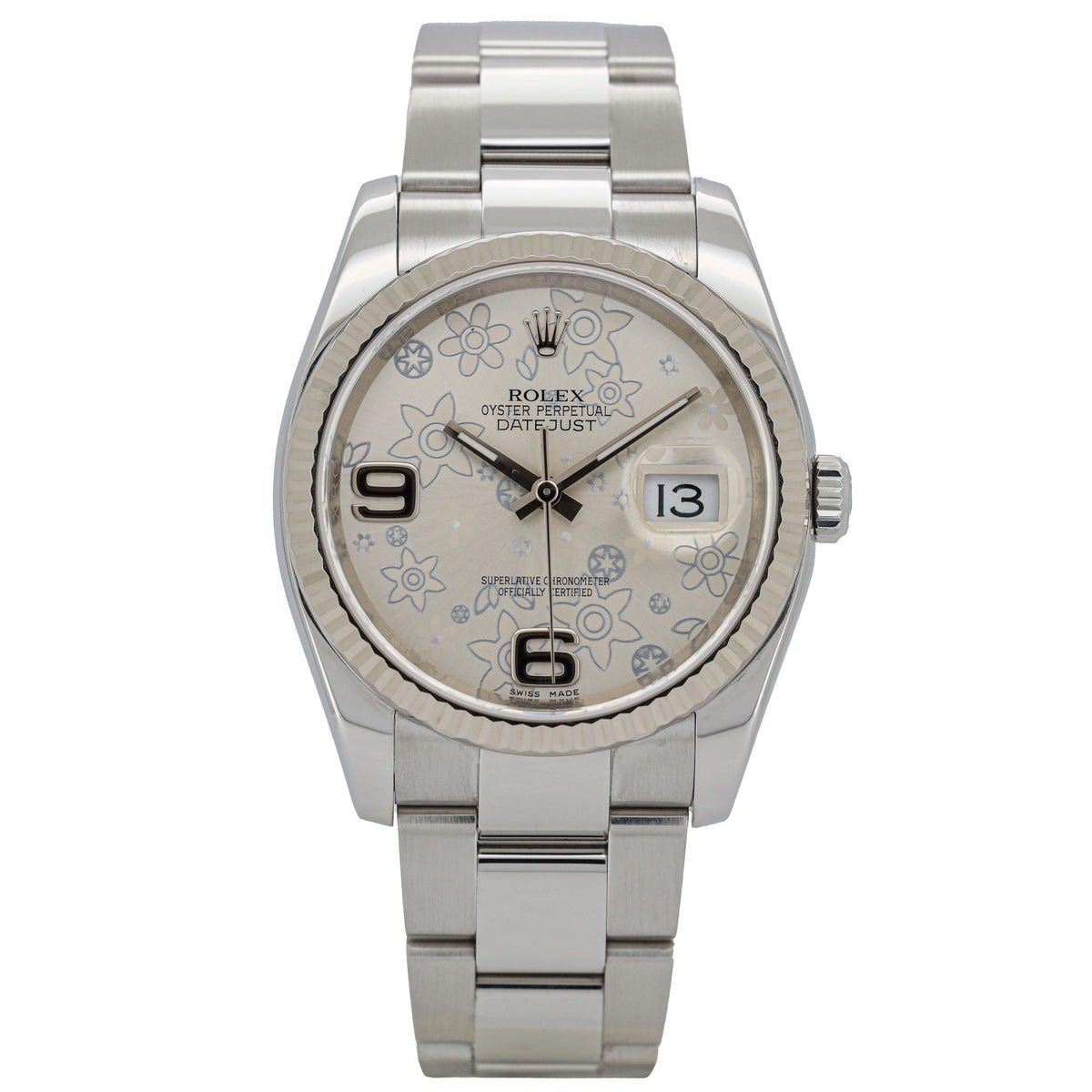 Rolex Datejust 36 116234 Flower Dial Oyster Weißgold Edelstahl