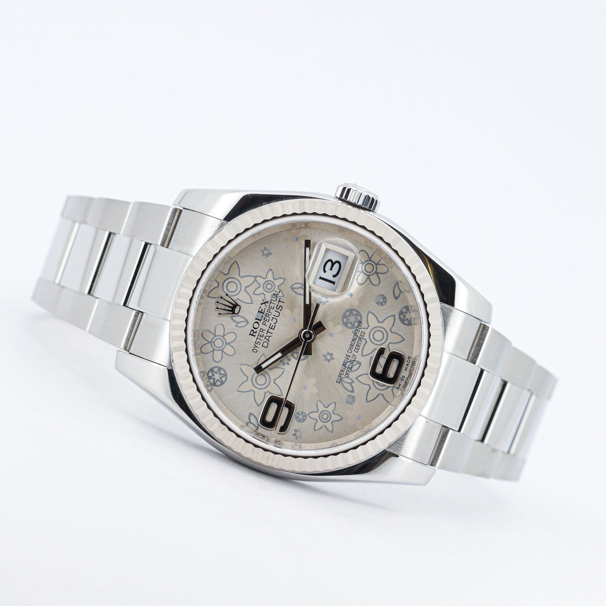 Rolex Datejust 36 116234 Flower Dial Oyster Weißgold Edelstahl