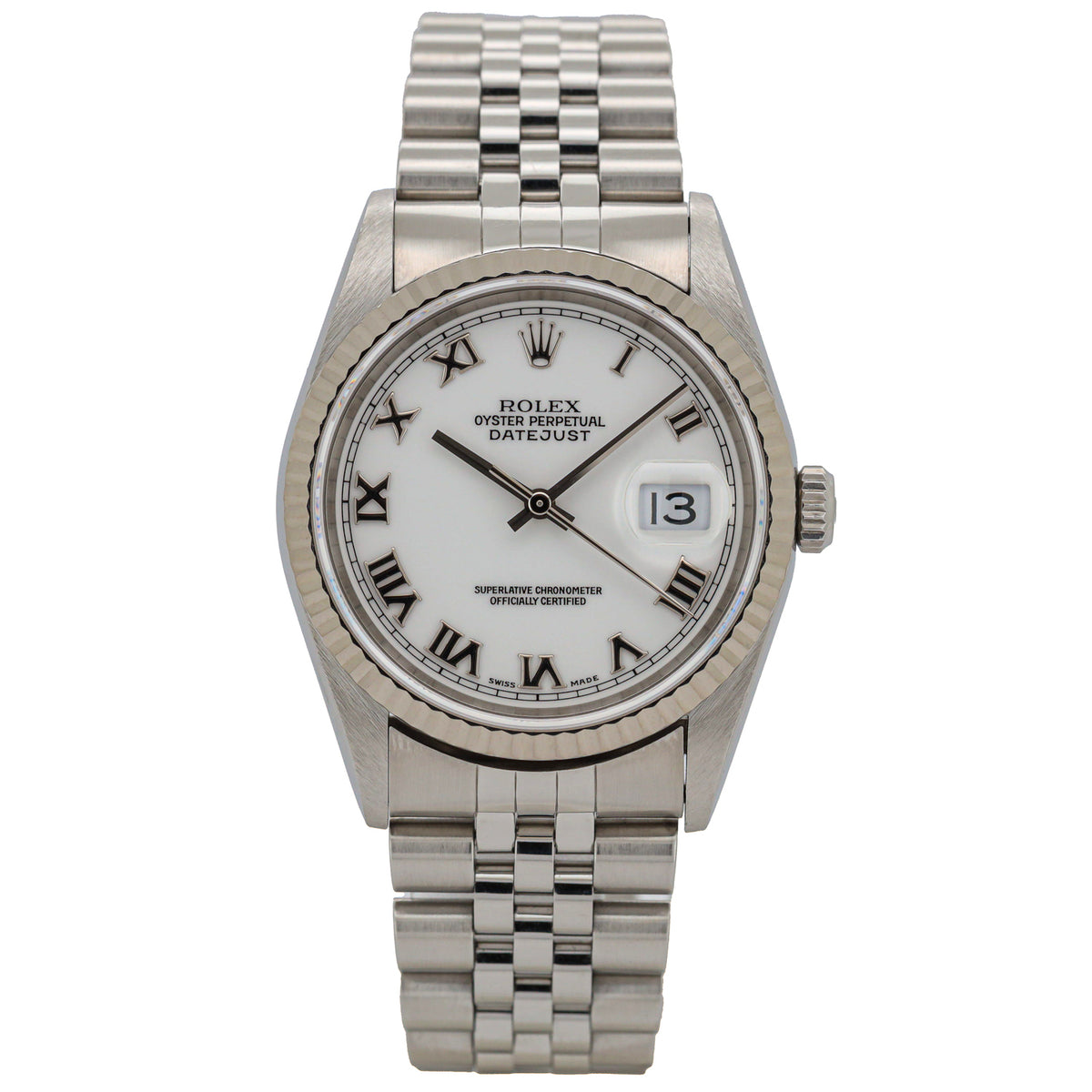 Rolex Datejust 36 16234 White Roman Dial no holes Edelstahl