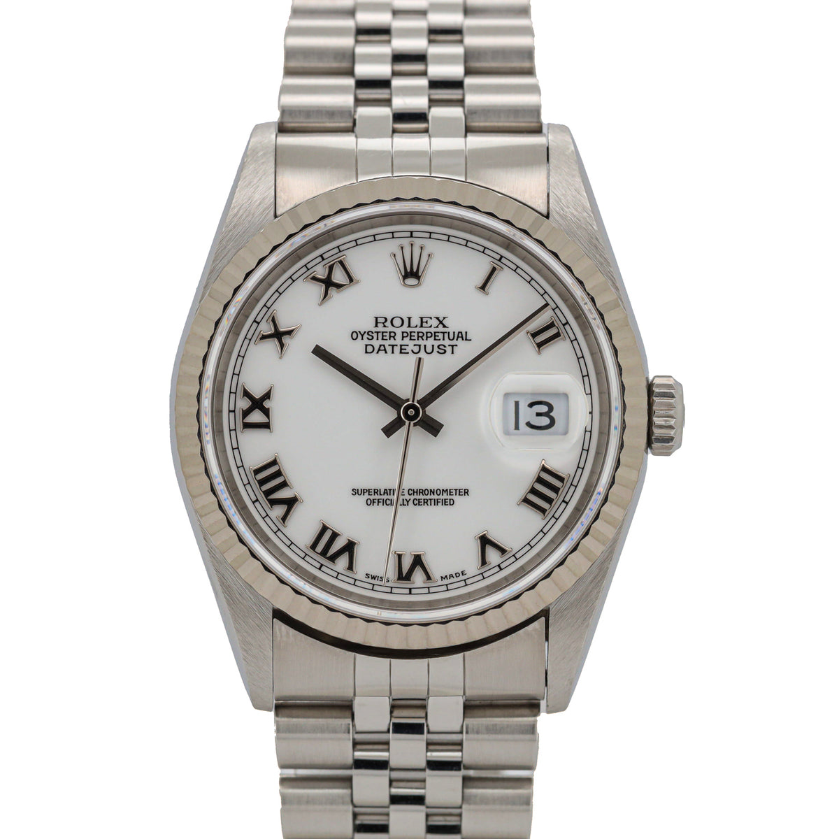 Rolex Datejust 36 16234 White Roman Dial no holes Edelstahl