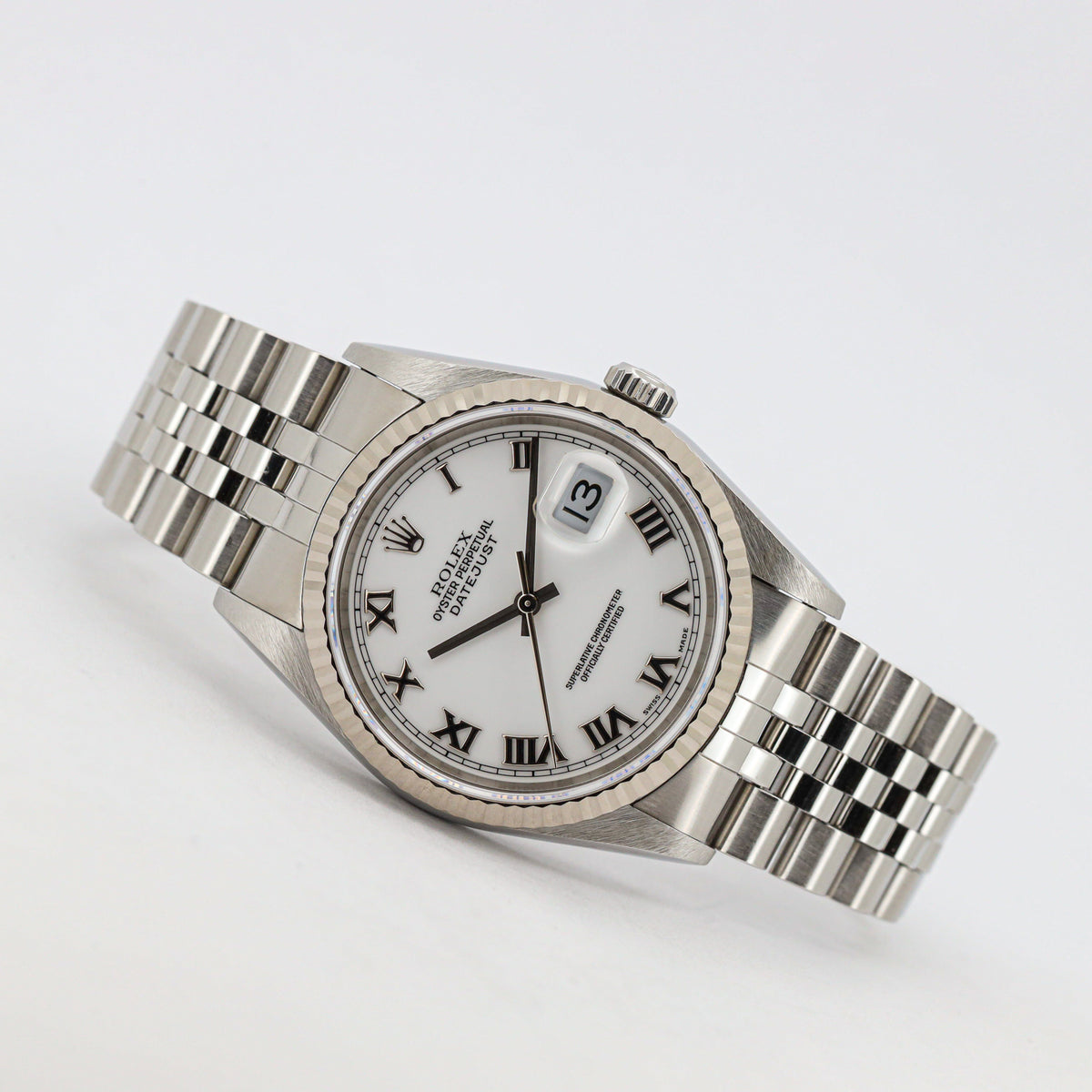 Rolex Datejust 36 16234 White Roman Dial no holes Edelstahl