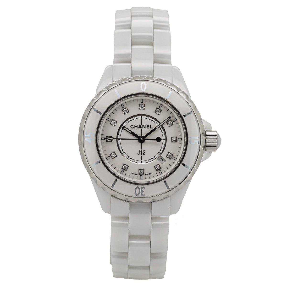 Chanel J12 33mm H0968 White Ceramic Diamond Dial