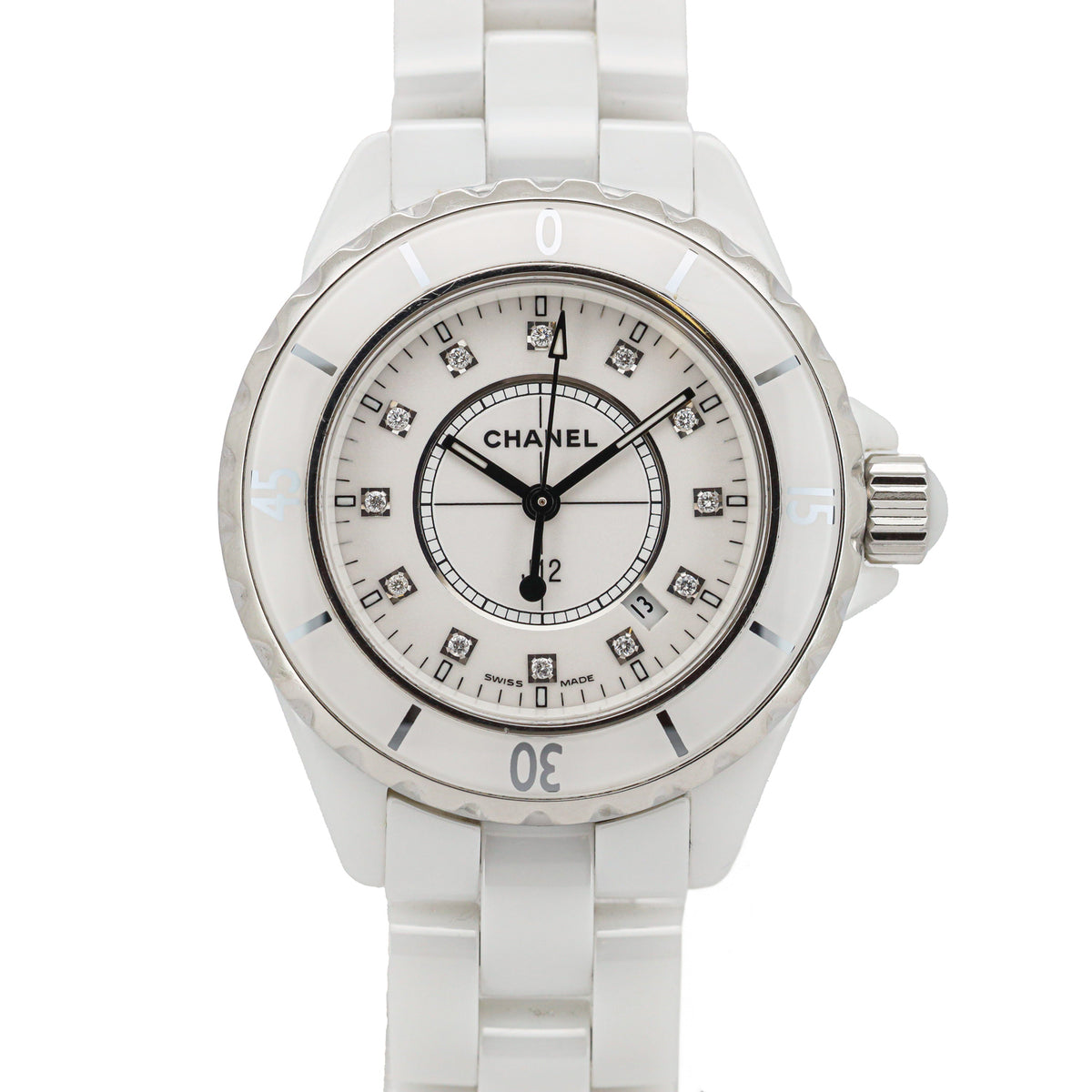 Chanel J12 33mm H0968 White Ceramic Diamond Dial
