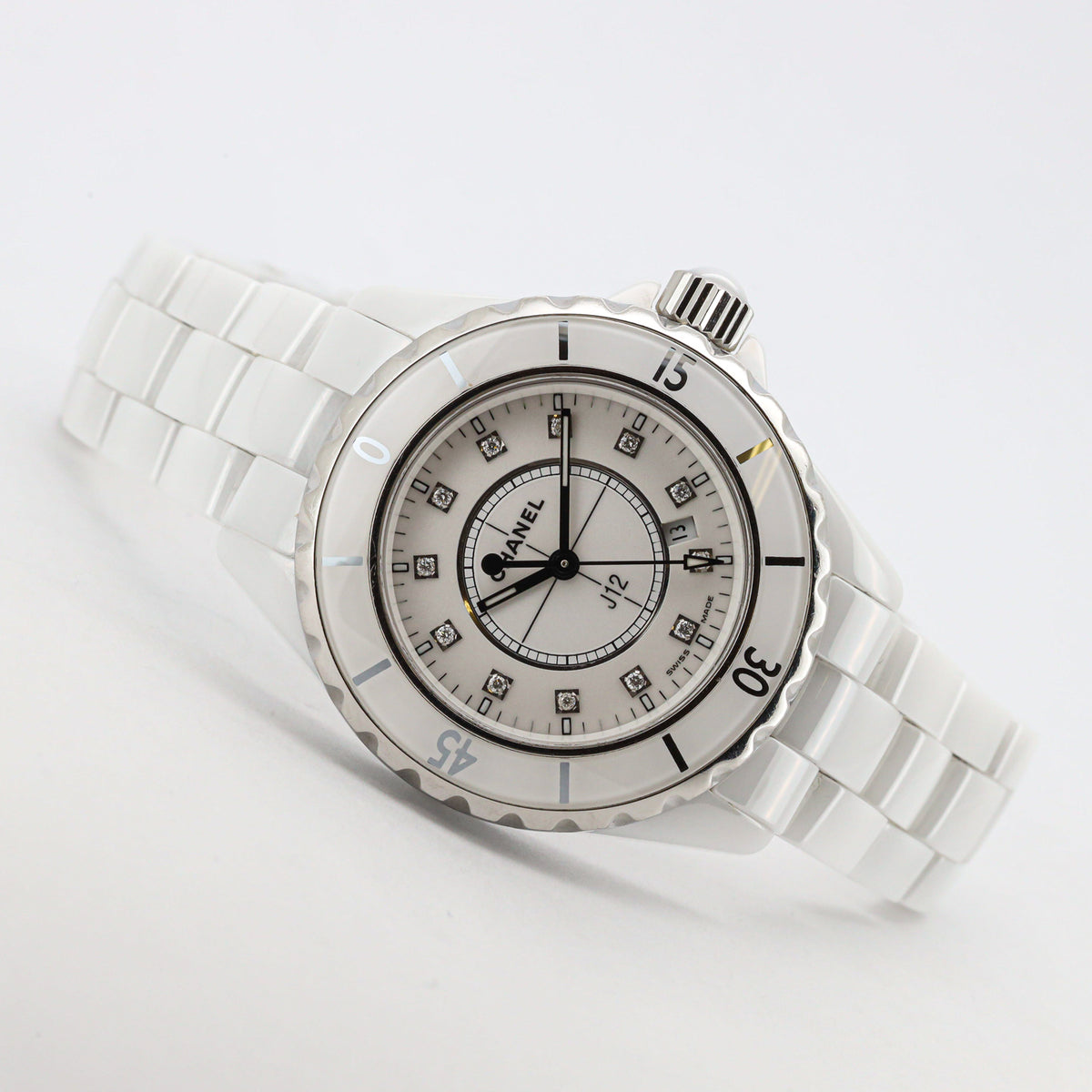 Chanel J12 33mm H0968 White Ceramic Diamond Dial