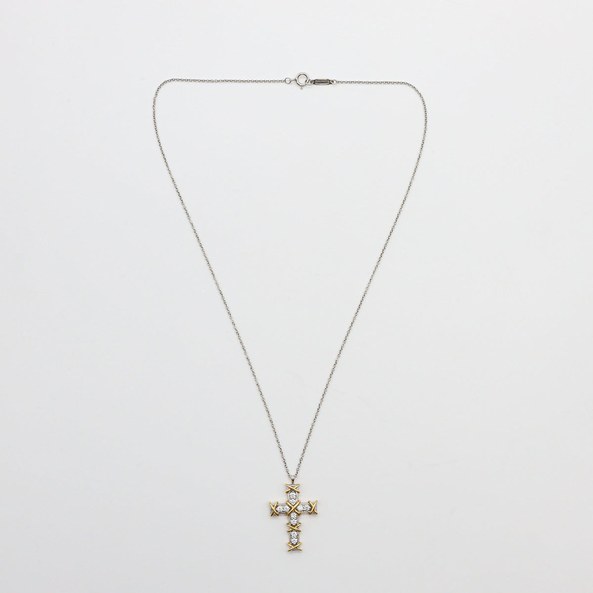 Tiffany & Co. Schlumberger Diamant Kreuz-Halskette Sixteen Stone Platin 750er Gelbgold