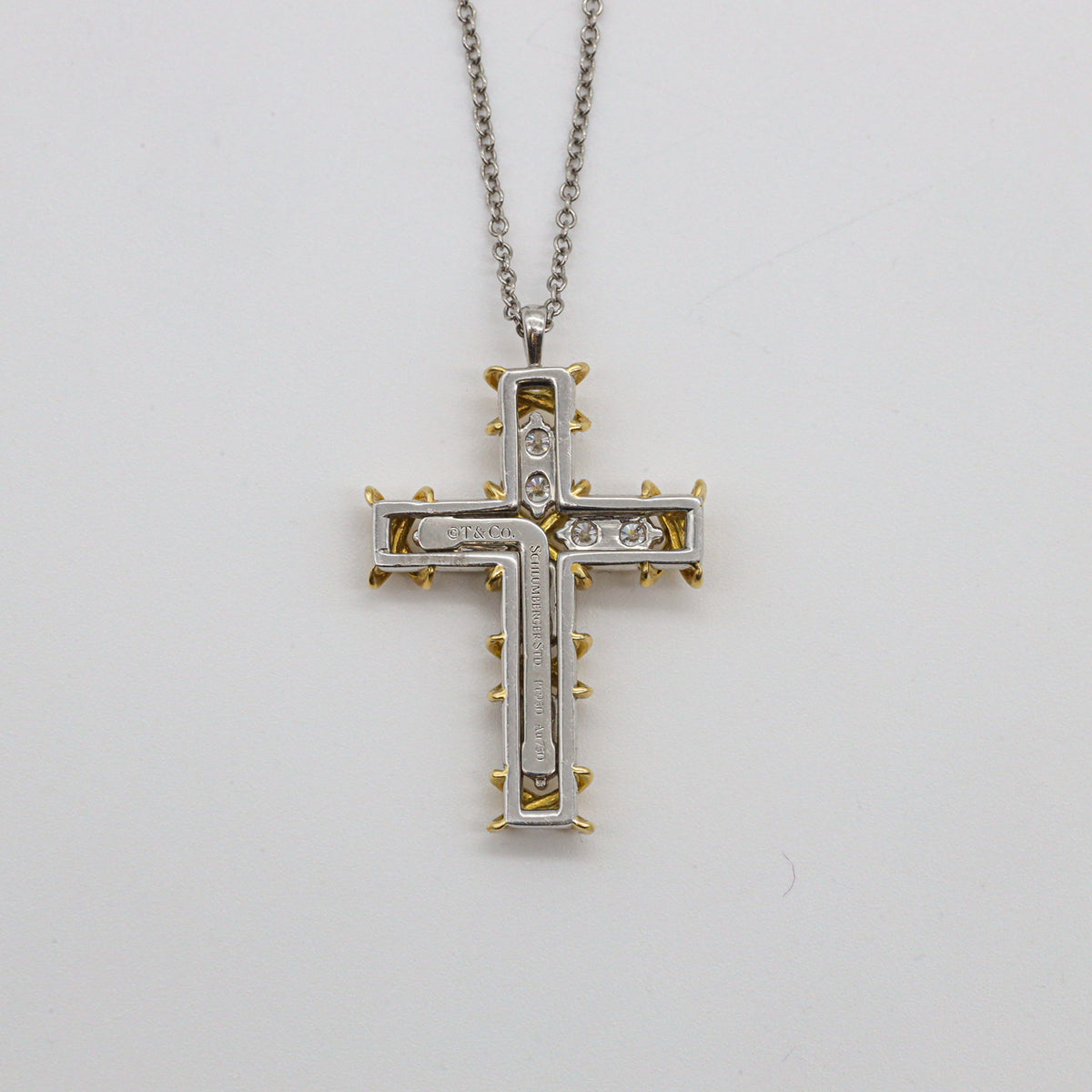 Tiffany & Co. Schlumberger Diamant Kreuz-Halskette Sixteen Stone Platin 750er Gelbgold