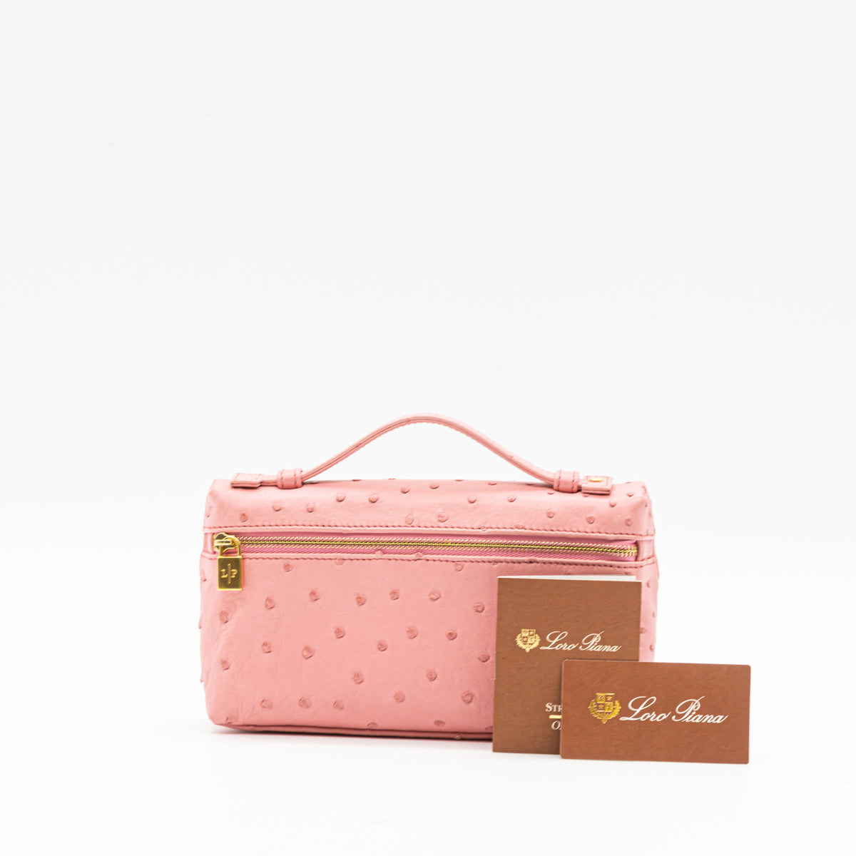 Loro Piana Extra Pocket L19 Pink Straußenleder Ostrich Tasche Neu