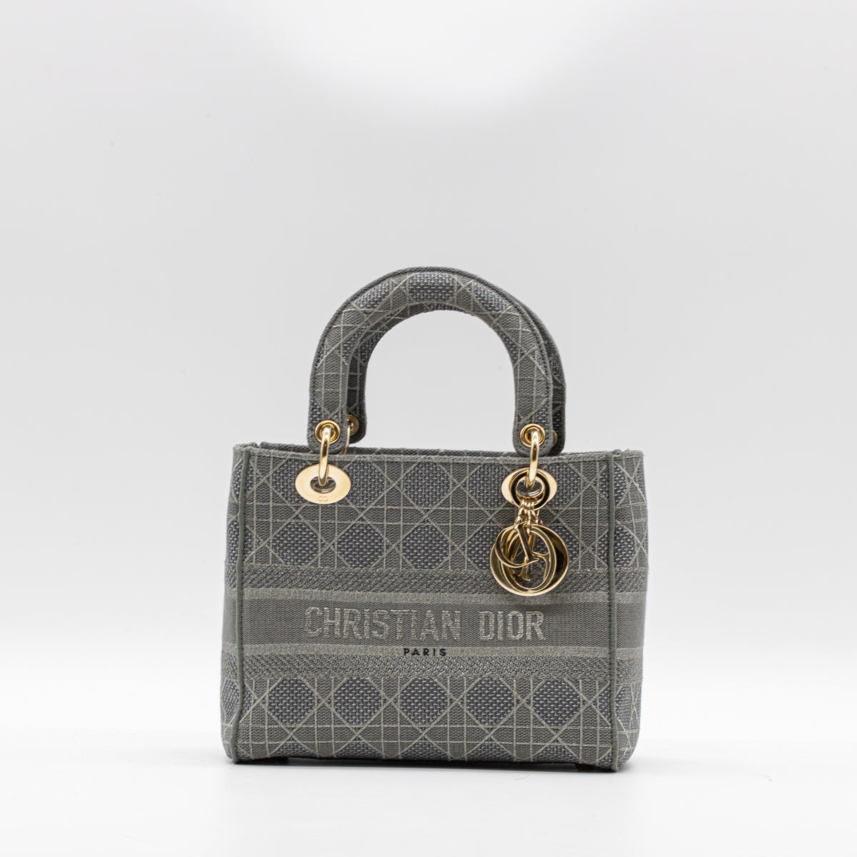 Christian Dior Lady D-Lite Medium Cannage Silber/Grau Canvas Handtasche