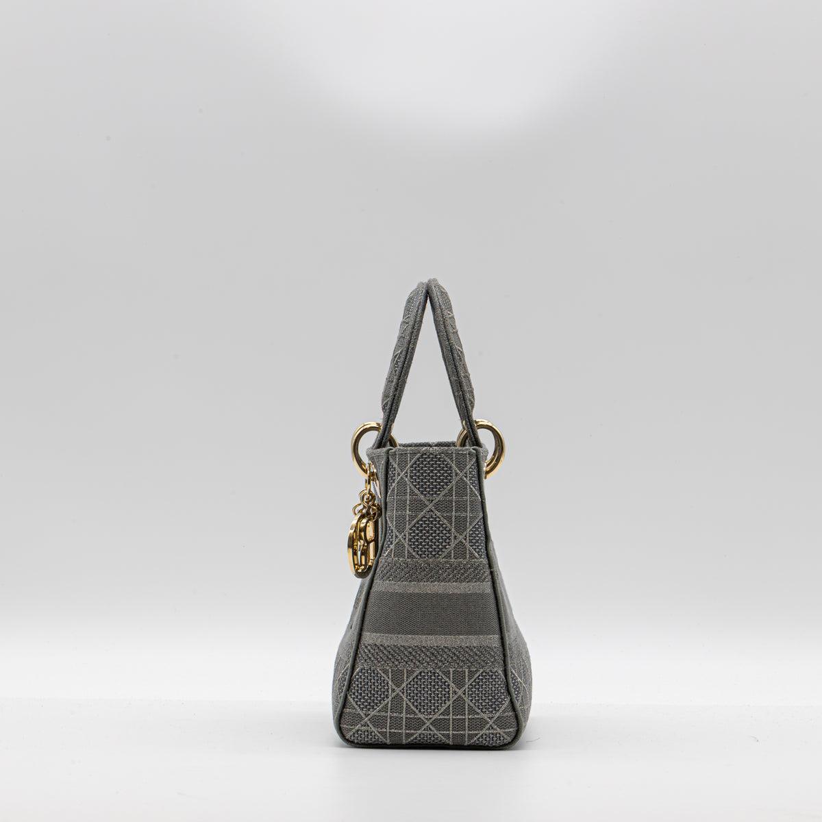Christian Dior Lady D-Lite Medium Cannage Silber/Grau Canvas Handtasche