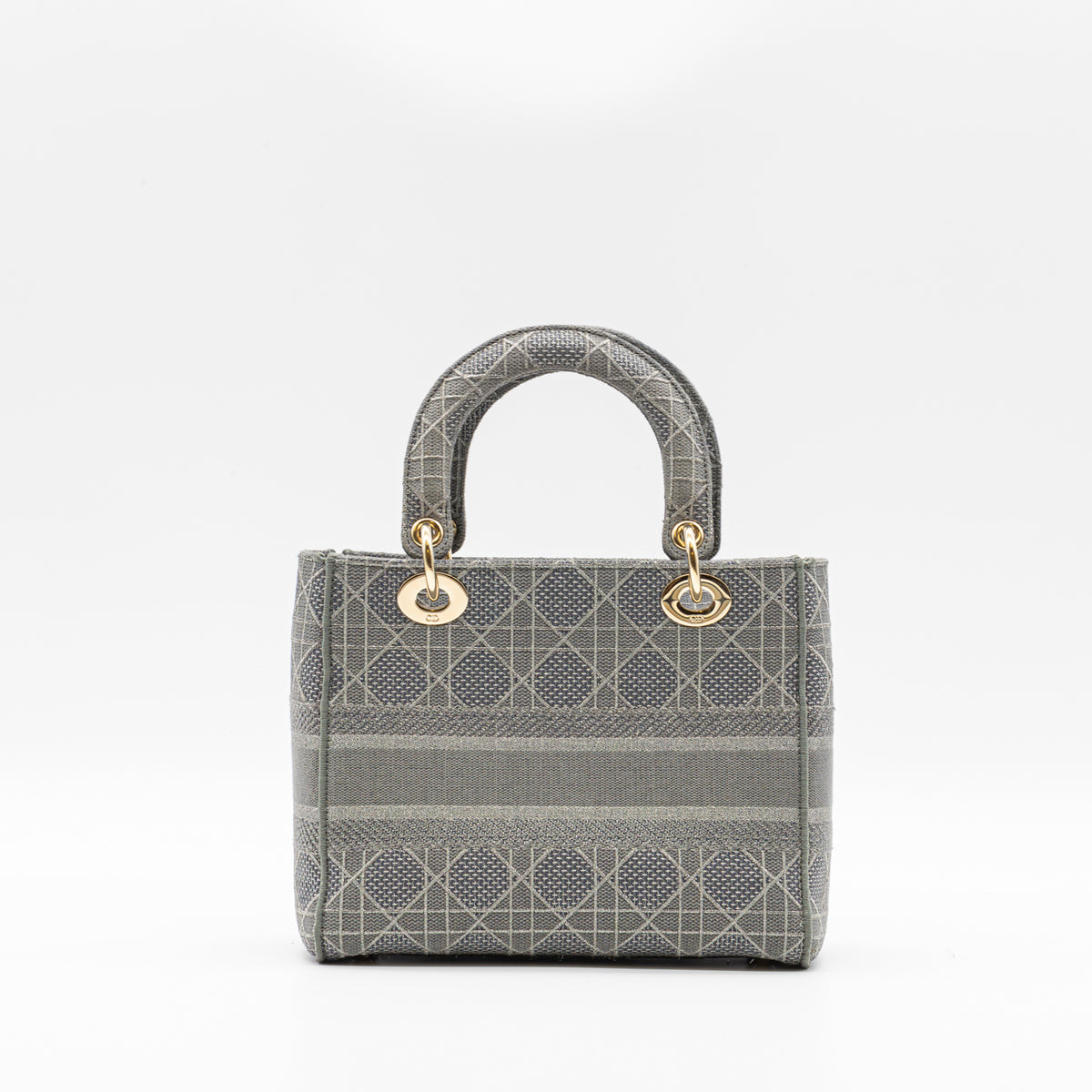 Christian Dior Lady D-Lite Medium Cannage Silber/Grau Canvas Handtasche
