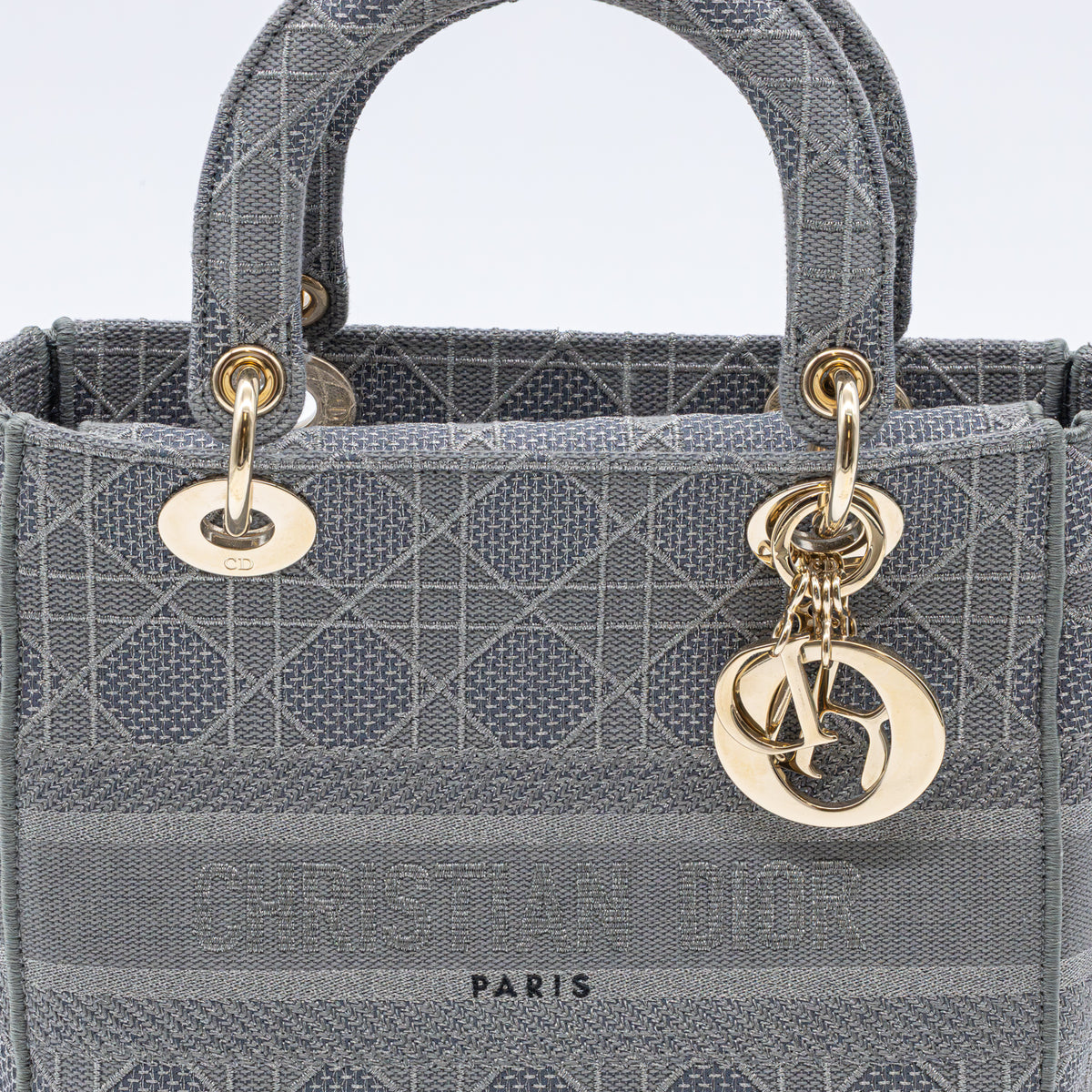 Christian Dior Lady D-Lite Medium Cannage Silber/Grau Canvas Handtasche