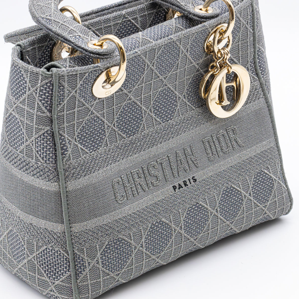 Christian Dior Lady D-Lite Medium Cannage Silber/Grau Canvas Handtasche