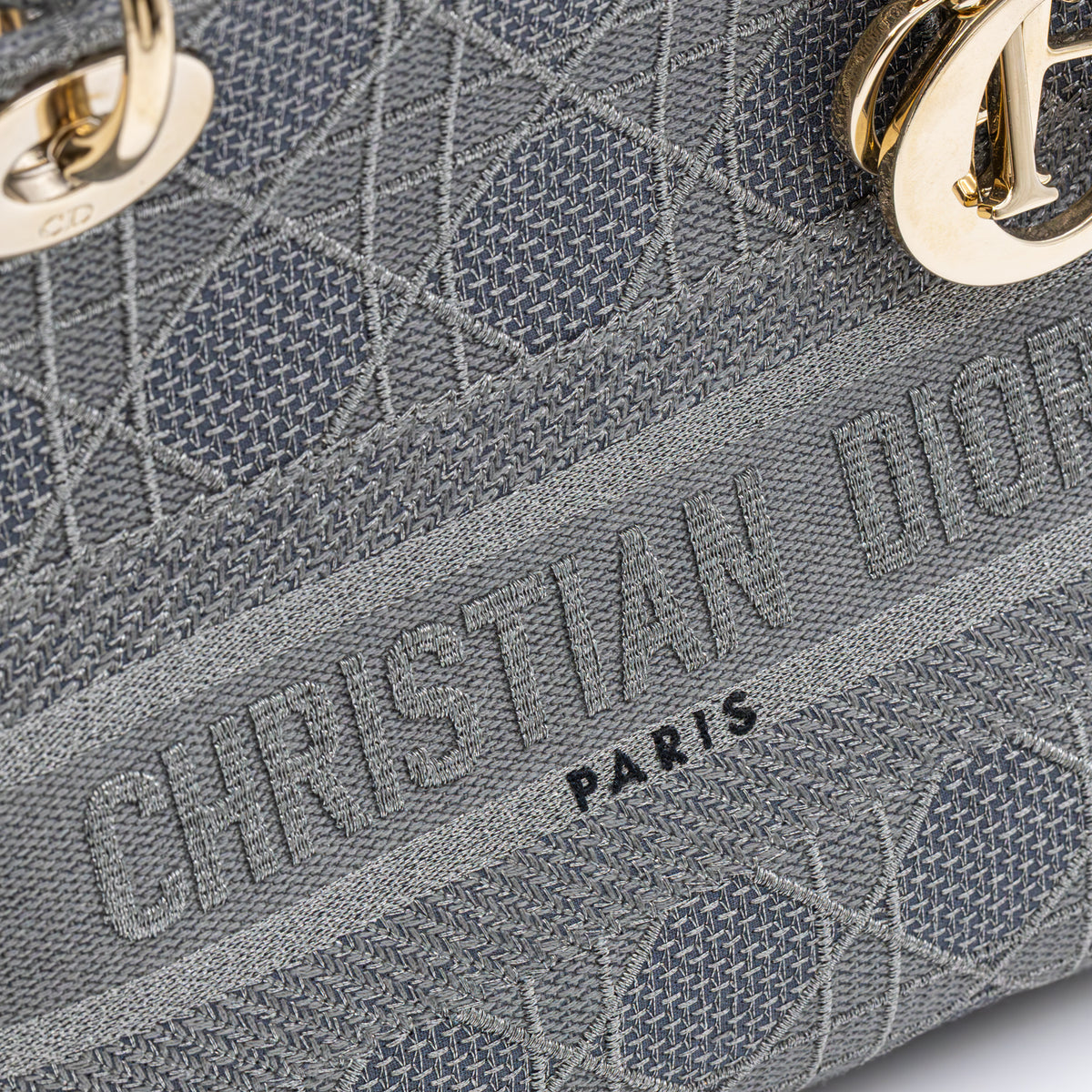 Christian Dior Lady D-Lite Medium Cannage Silber/Grau Canvas Handtasche