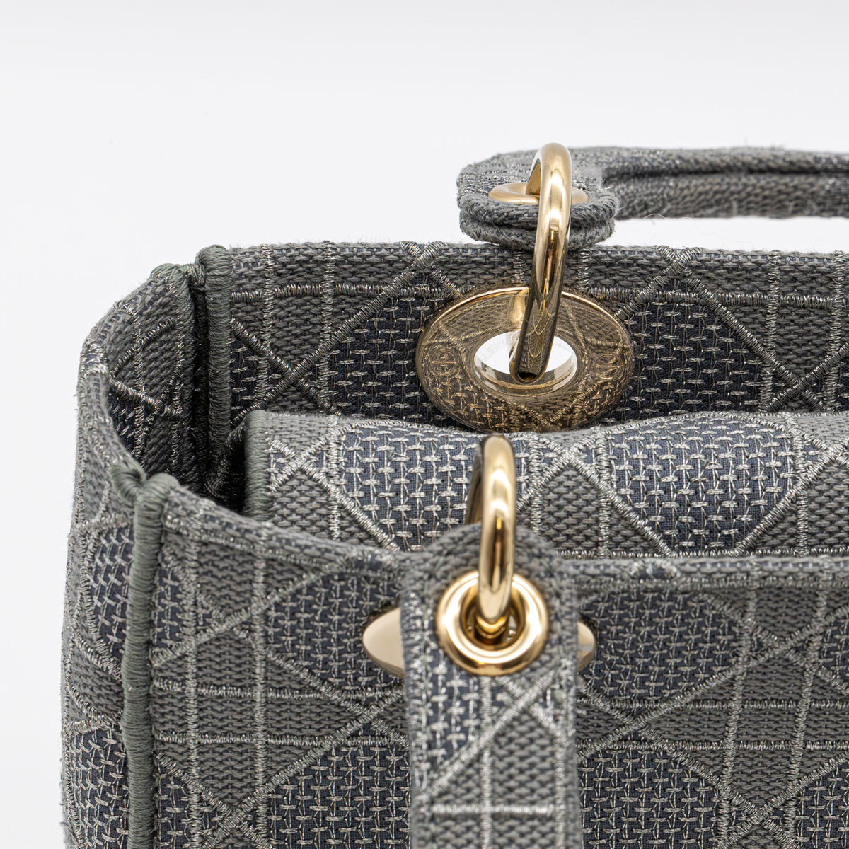 Christian Dior Lady D-Lite Medium Cannage Silber/Grau Canvas Handtasche