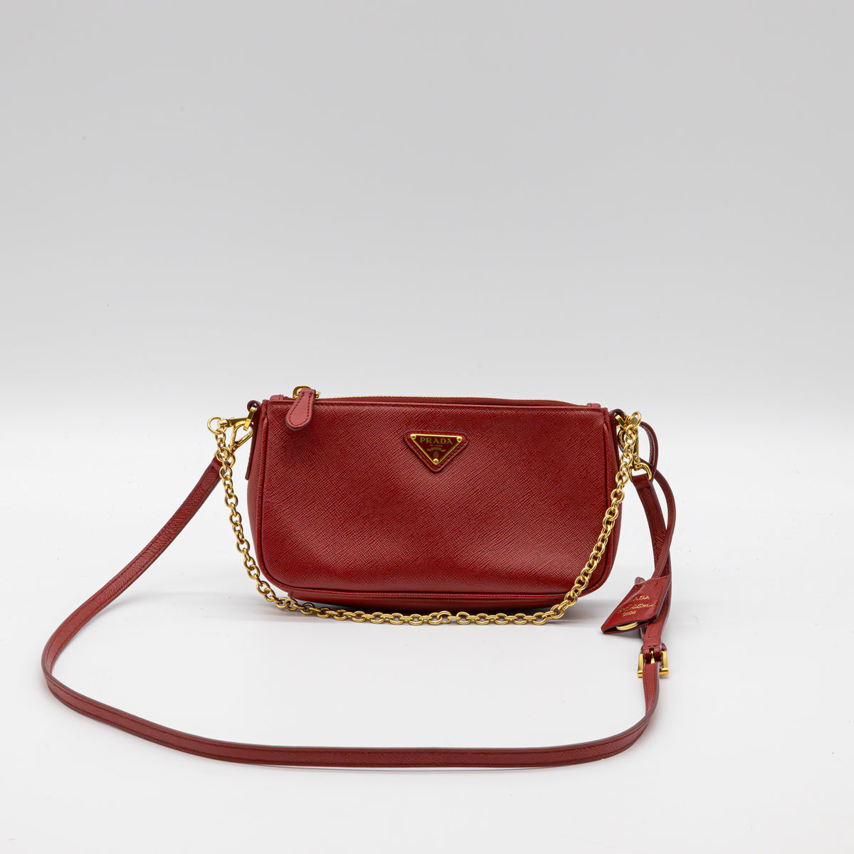 Prada Saffiano Re-Edition 2000 Schultertasche Rot Leder