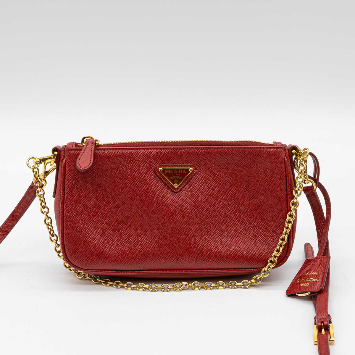 Prada Saffiano Re-Edition 2000 Schultertasche Rot Leder