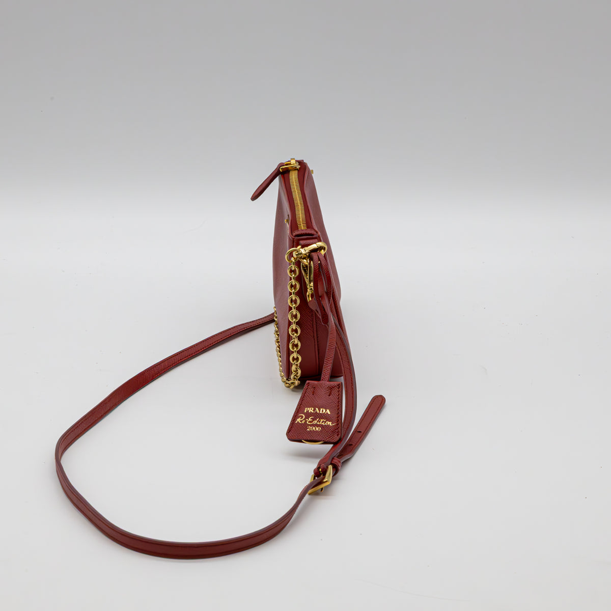 Prada Saffiano Re-Edition 2000 Schultertasche Rot Leder