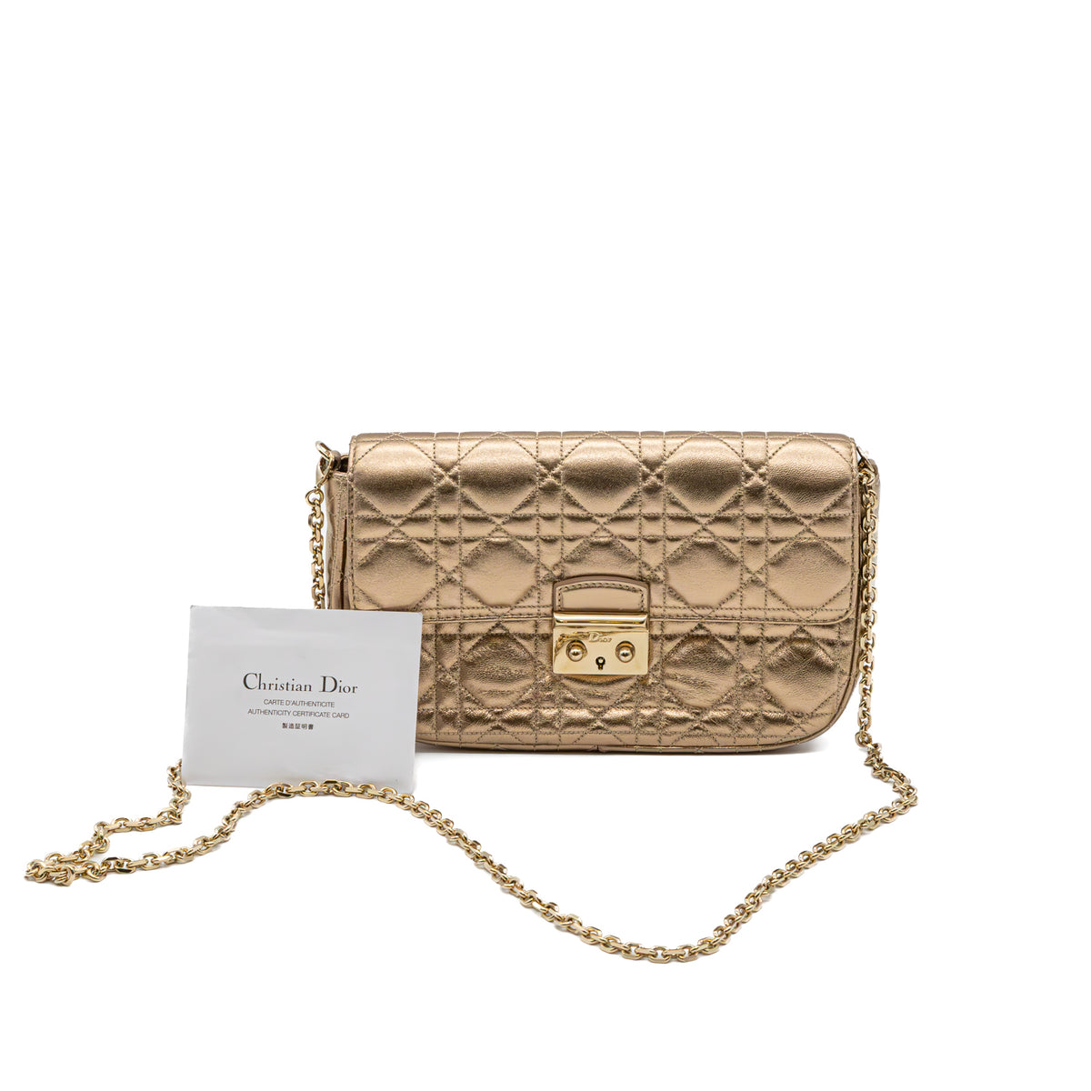 Christian Dior Wallet on Chain Metallic Gold Cannage Leder