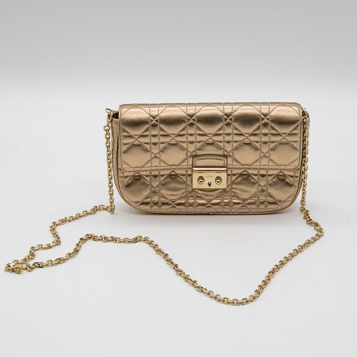 Christian Dior Wallet on Chain Metallic Gold Cannage Leder