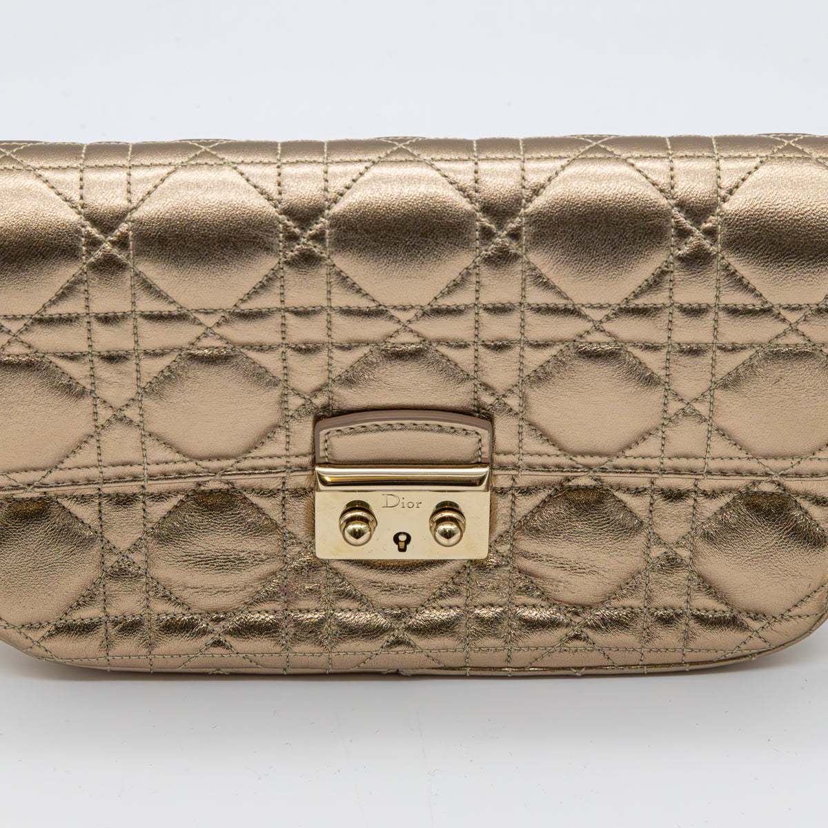 Christian Dior Wallet on Chain Metallic Gold Cannage Leder