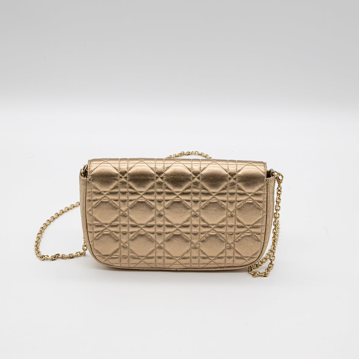 Christian Dior Wallet on Chain Metallic Gold Cannage Leder