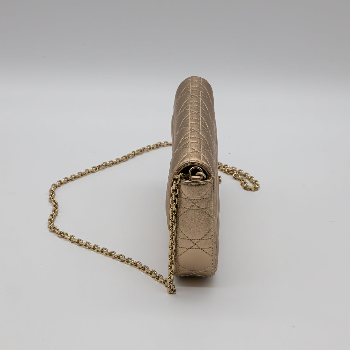 Christian Dior Wallet on Chain Metallic Gold Cannage Leder