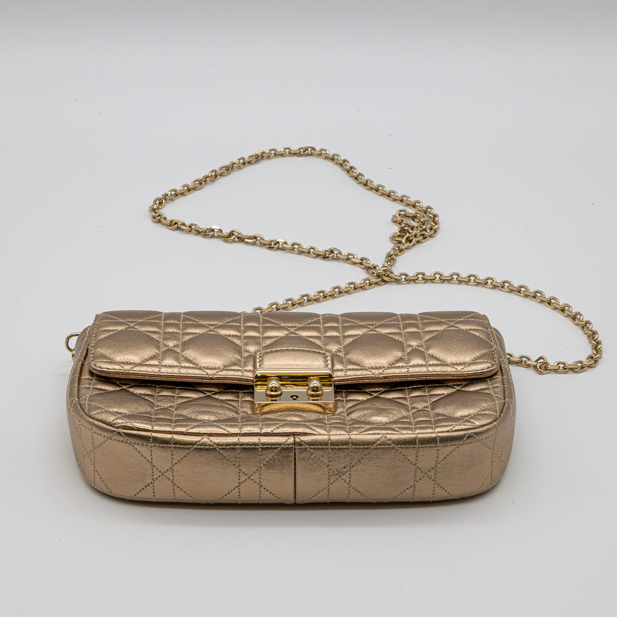 Christian Dior Wallet on Chain Metallic Gold Cannage Leder
