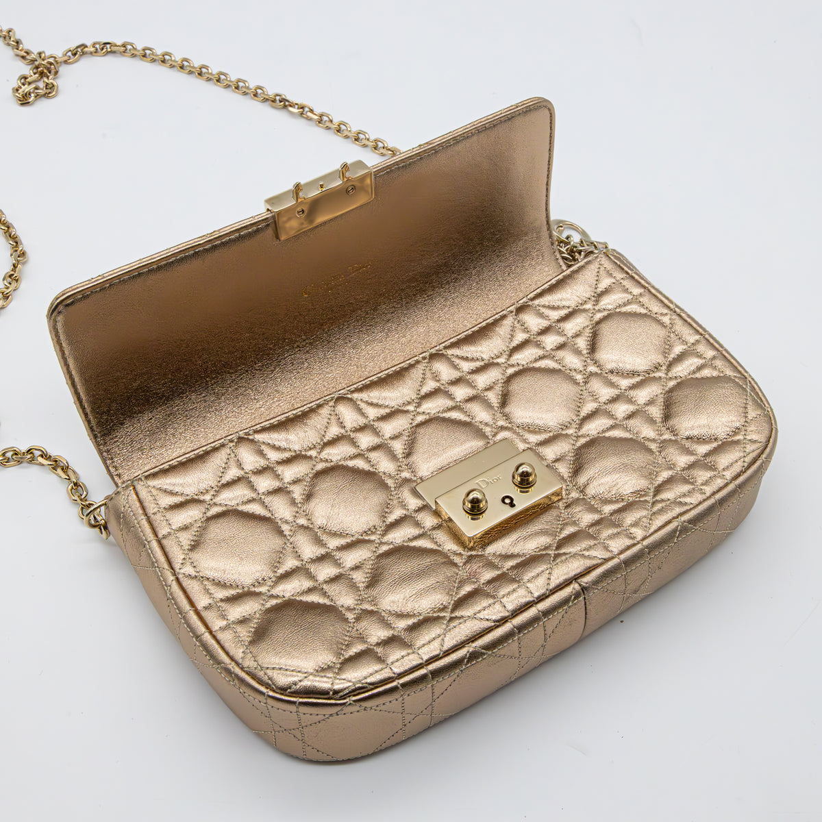 Christian Dior Wallet on Chain Metallic Gold Cannage Leder