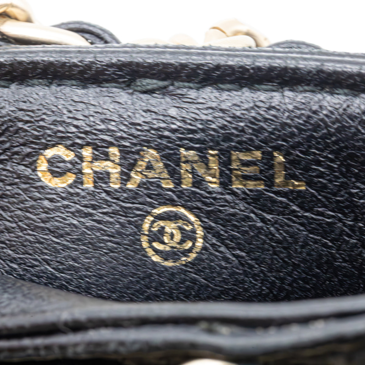 Chanel Tech Me Out Chain Cage Phone Holder Schwarz Leder Gold