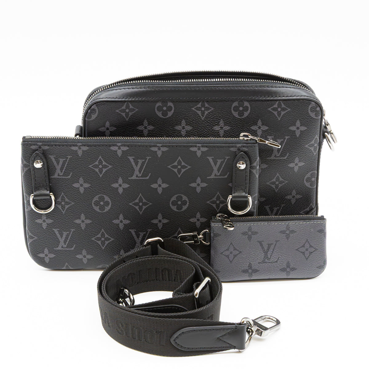 Louis Vuitton Trio Messenger Monogram Eclipse Canvas Umhängetasche Schwarz M69443