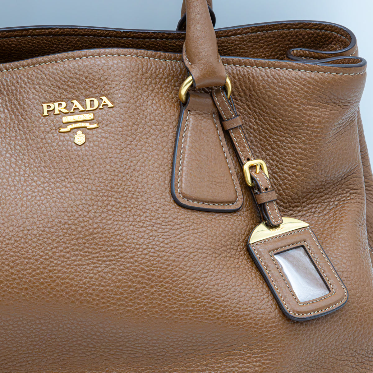 Prada Vitello Daino Leder Shopper Braun Handtasche Schultertasche Kalbsleder Neu