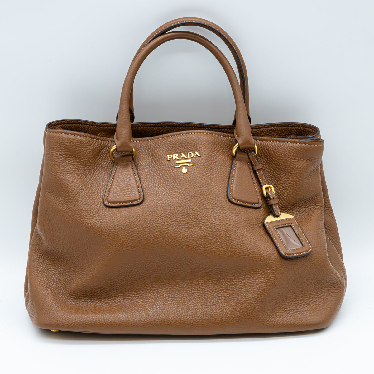 Prada Vitello Daino Leder Shopper Braun Handtasche Schultertasche Kalbsleder Neu
