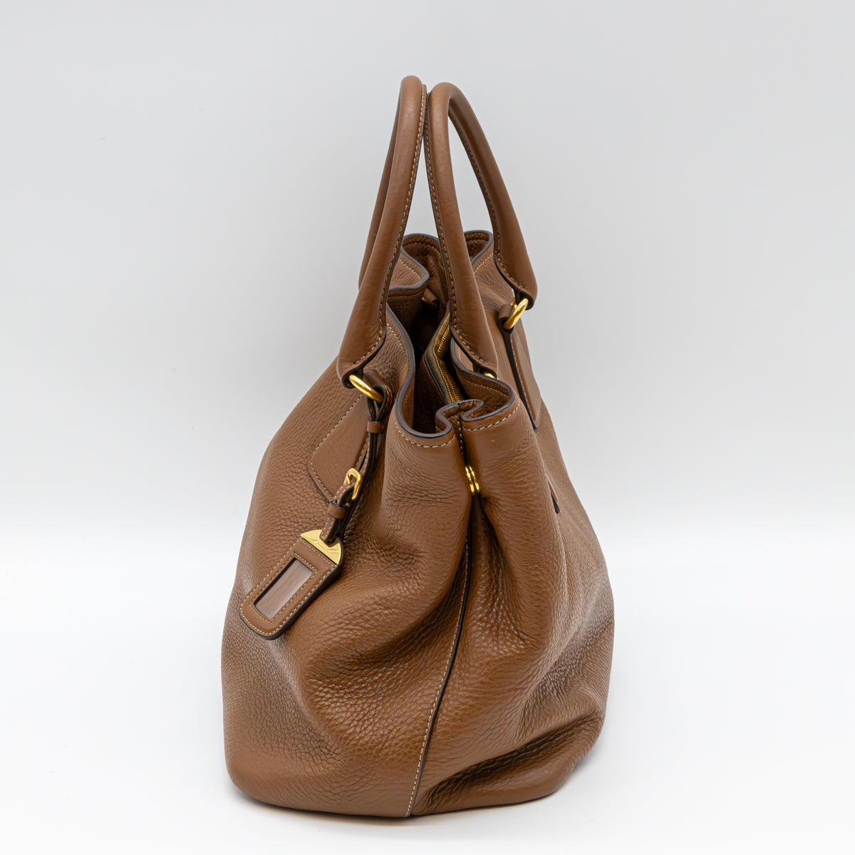 Prada Vitello Daino Leder Shopper Braun Handtasche Schultertasche Kalbsleder Neu