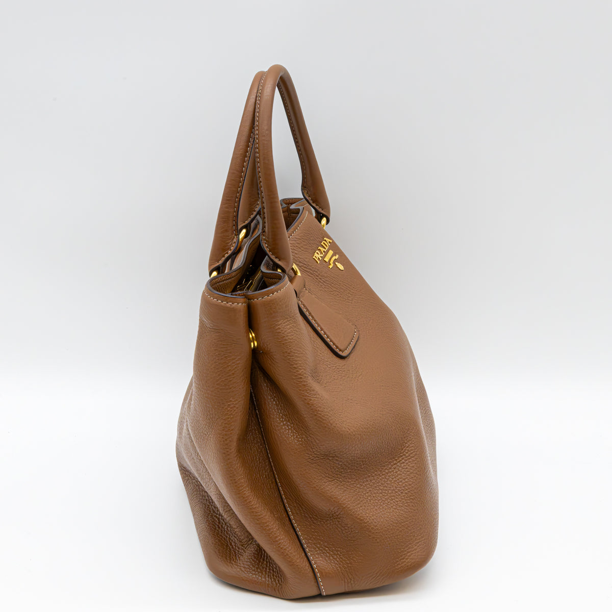Prada Vitello Daino Leder Shopper Braun Handtasche Schultertasche Kalbsleder Neu