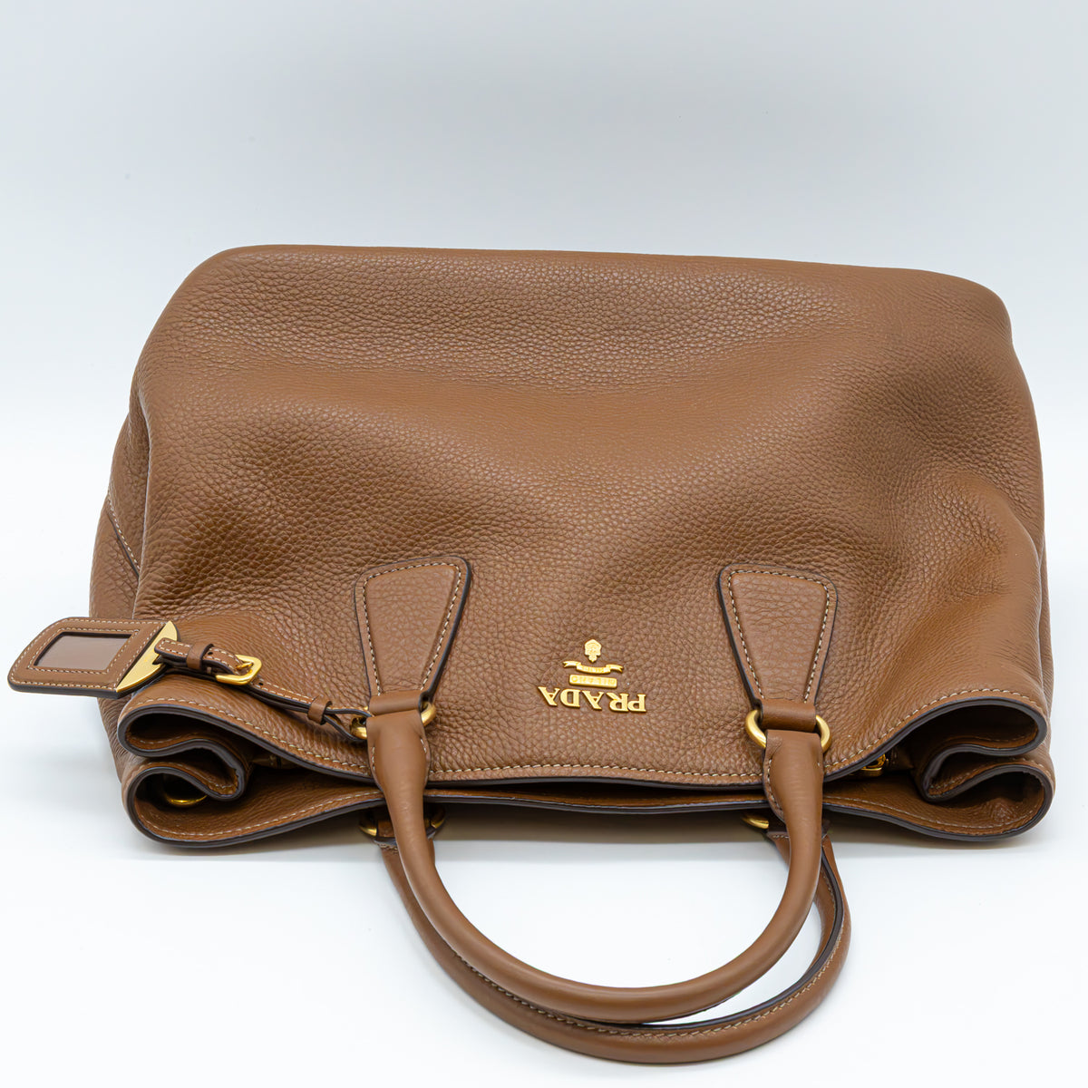 Prada Vitello Daino Leder Shopper Braun Handtasche Schultertasche Kalbsleder Neu