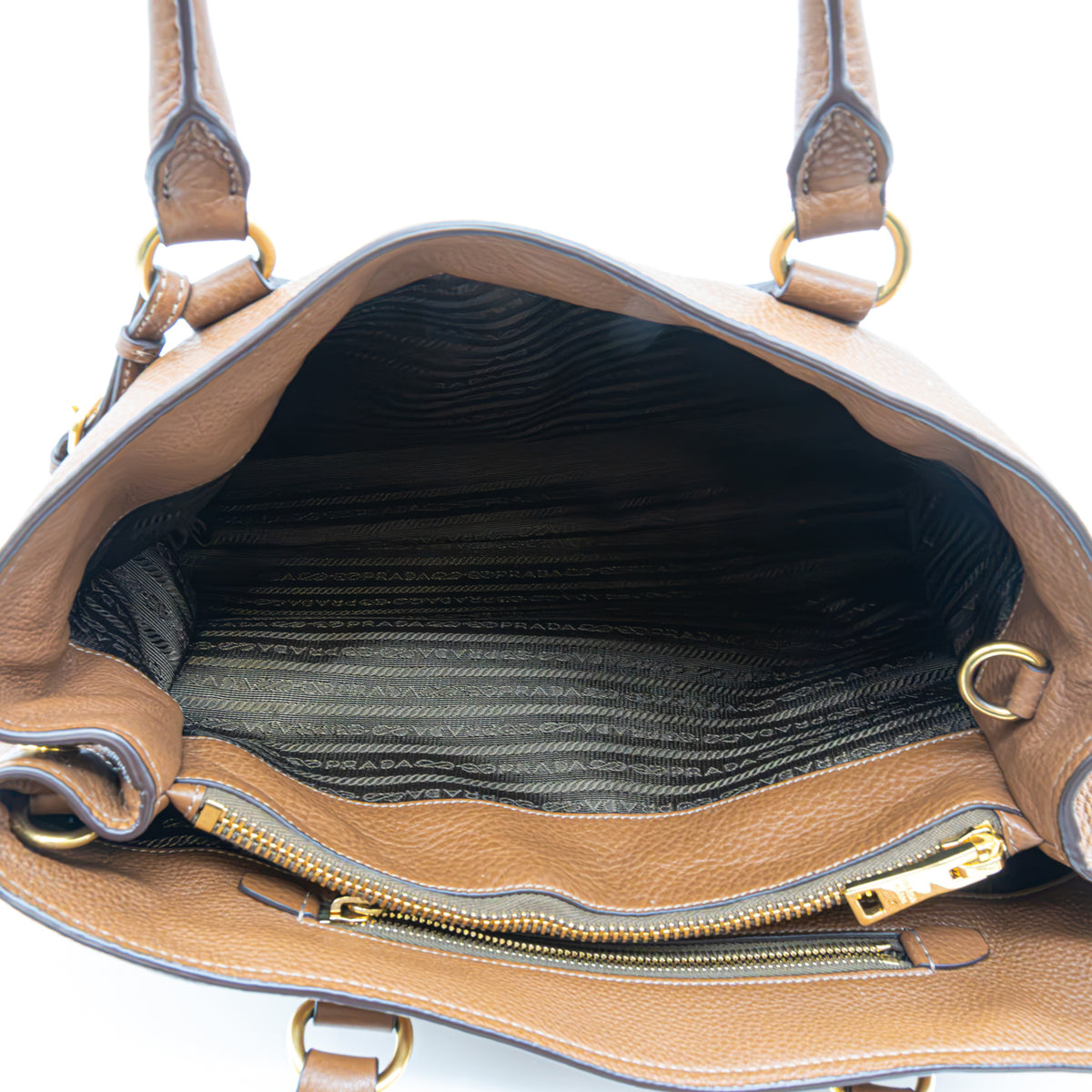 Prada Vitello Daino Leder Shopper Braun Handtasche Schultertasche Kalbsleder Neu