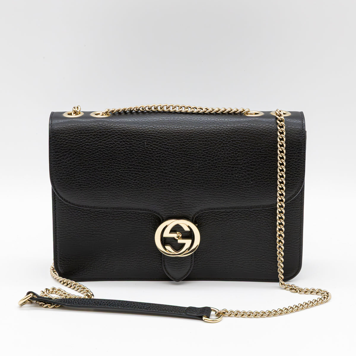 Gucci Interlocking G Medium Schultertasche Schwarz Leder Gold Chain Bag