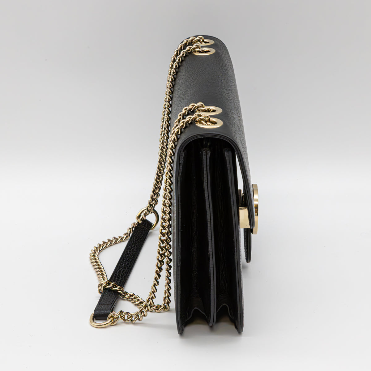 Gucci Interlocking G Medium Schultertasche Schwarz Leder Gold Chain Bag