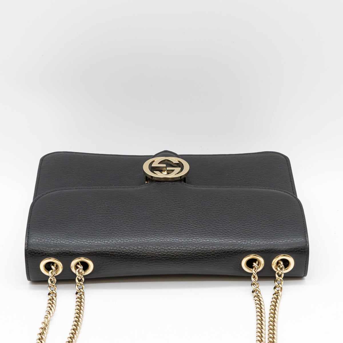 Gucci Interlocking G Medium Schultertasche Schwarz Leder Gold Chain Bag