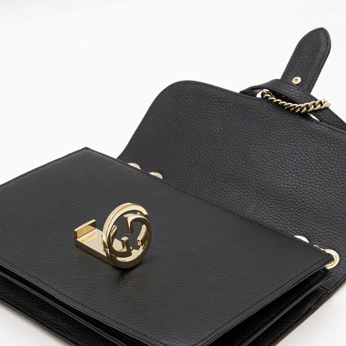 Gucci Interlocking G Medium Schultertasche Schwarz Leder Gold Chain Bag