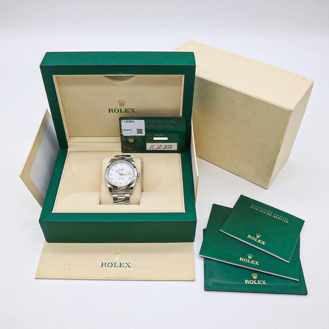 Rolex Datejust Oyster 41 126300 White Roman Dial B&P Dif FR19253