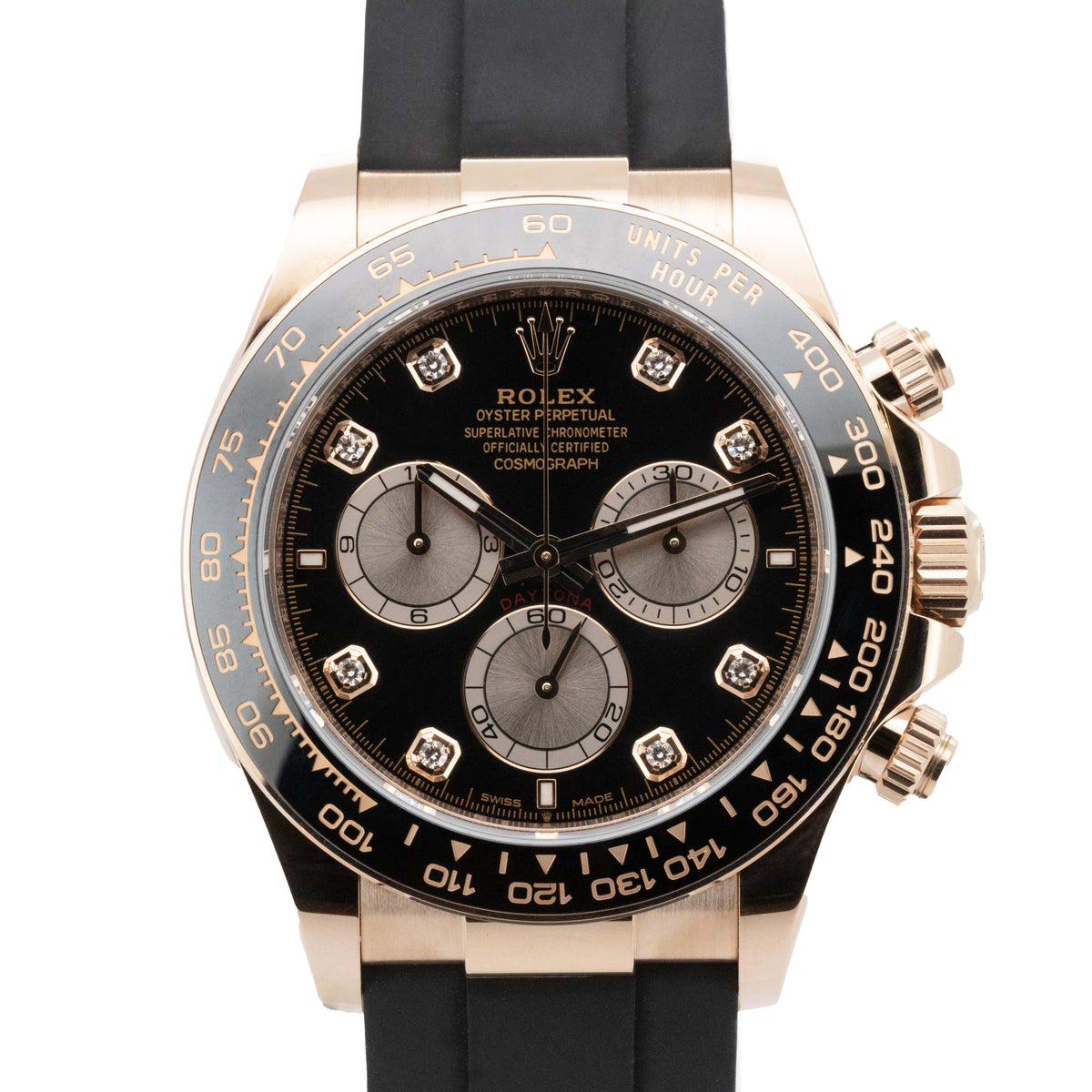 Rolex Daytona Cosmograph 40mm Oysterflex Rose Gold 126515LN Black Diamond Dial B&P Dif FR19528